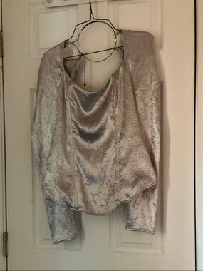 Fashion Nova Silver Satin Corset Top | Open Back | Long Sleeve